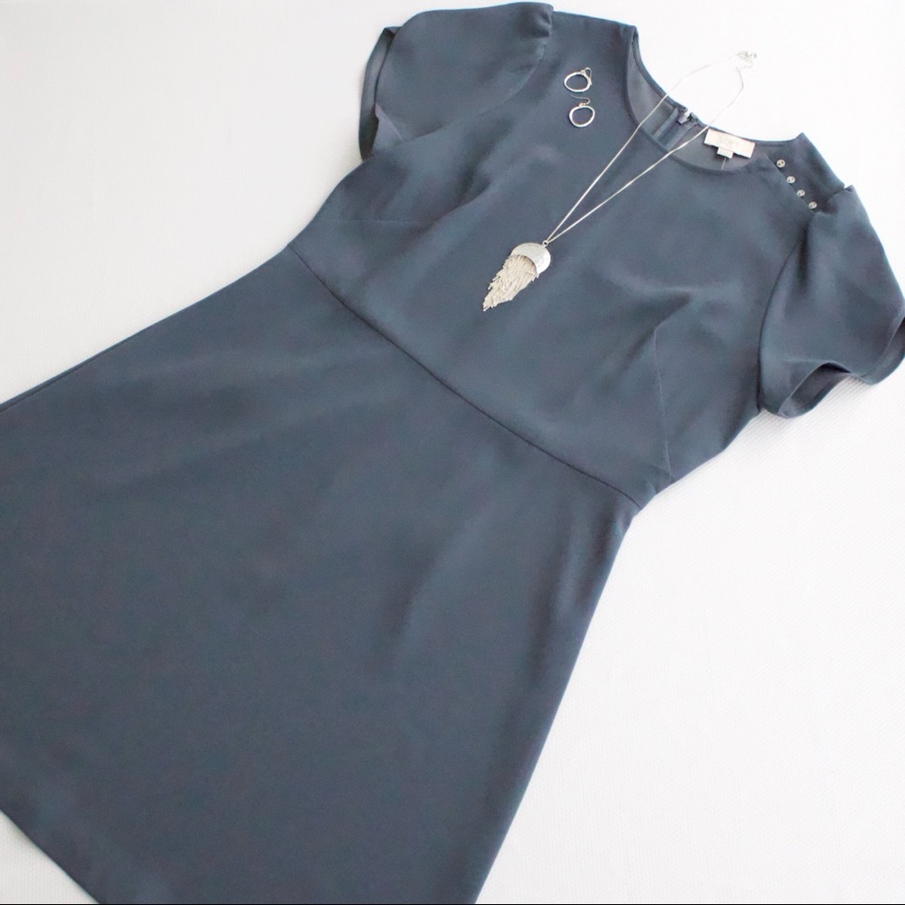 LOFT Dress with Silver Buttons and Petal Sleeves